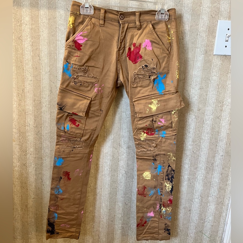 Evolution in designs very on colorful patchy khaki pants